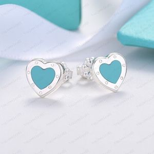 Coeur bleu Stud 18K plaqué or marque de luxe boucles d'oreilles lettre femme simple boucles d'oreilles creuses bijoux de mariage avec box206O