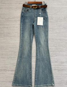 Blue High Tailed Denim Micro Flared Pants Jeans Dames Designer Trouser Luxe denim broek Classic Jean Full Pants vrouwen van zeer kwaliteit met riem