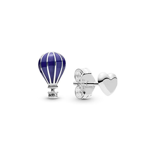 Ballon à air chaud bleu et boucles d'oreilles Hearts Stud pour Pandora 925 Sterling Silver Fashion Party Bijoux pour femmes Girlfriend Gift Love Boucles d'oreilles avec boîte d'origine