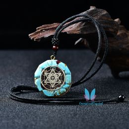 Blue Howlite Orgonite Pendentif Collier Crystal Guérison Round 7 Chakra Symbole