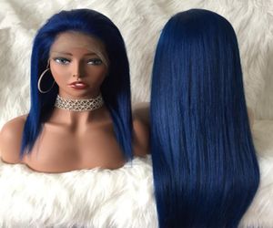 Perruques Full Lace Wig de cheveux humains bleus, cheveux vierges brésiliens, couleur bleue, perruque avant en dentelle pour femmes noires 4173416