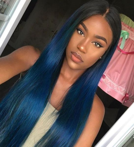 Perruques de cheveux humains bleus avec des cheveux de bébé ligne de cheveux naturelle Ombre pleine perruque de dentelle perruques avant de dentelle pour les femmes noires avec des cheveux de bébé62821724277565