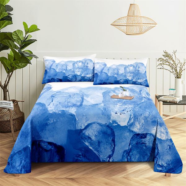Cubes de glace bleu 0,9 / 1,2 / 1,5 / 1,8 / 2,0 m feuilles d'ensemble de literie Ensemble de lits de luxe en polyester feuille de lit plate et taies d'oreiller