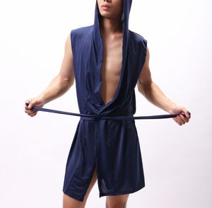 Blue Ice Silk Bathjobes voor Mannen Gay Loungewear Nightgown Cobe Sets Sexy Kimono Badjassen Heren Sexy Pyjama Nachtkleding