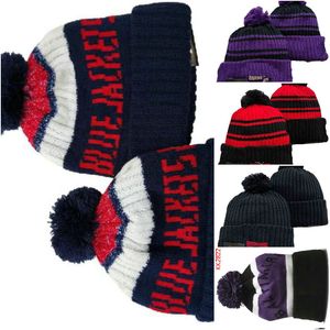Blue Jackets Beanie North American Hockey Ball Team Side Patch Winter Wool Sport Gebreide hoed Skull Caps A1
