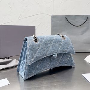 Bleu Jean Sablier Sac Chaîne Crossbdoy Sac À Main Épaule Sacs À Main Flip Wallet Mode Lettre Véritable Pochette En Cuir Poche Intérieure À Fermeture Éclair