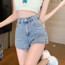 Blue Jean Shorts Women Summer High Tailed Solid Short Jeans for Ladies Elastic Taille Denim 220602