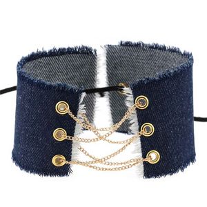 Blauwe jeans denim chokers ketting kraag brede meerlagige ketens kanten verstelbare kettingen nekband voor vrouwen grils feest nachtclub mode sieraden wil en zandig