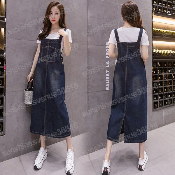 Bleu jean robe été femmes mode côté bouton Denim salopette robe femme coréenne lâche jarretelle robes mi-longues grande taille 5XL