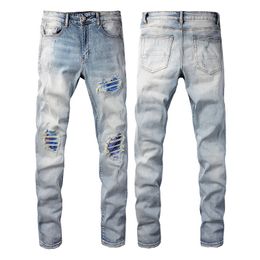 Blue Jeans Broek Slim Fit Heren Geschilderd Hip Hop Stretch Ripped Mannen Skinny Denim Pant Heren Casual Broek Big Size 28-40 US Size 6646
