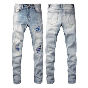 Pantalon en jean bleu coupe cintrée pour hommes peint Hip Hop Stretch déchiré pour hommes pantalon en jean maigre pantalon décontracté pour hommes grande taille 28-40 taille américaine 6646