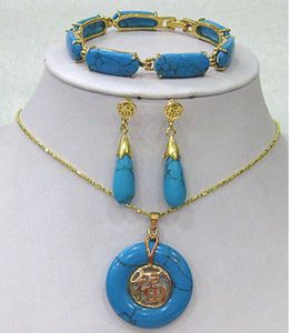 Bracelet de lien de bijoux bleu/boucles d'oreilles/ensemble de pendentif de collierlivraison gratuite