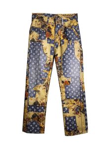 Blauw l lichte print stiksel borduurwerk wassen oude jeans v designer mans veer en herfst taille los rechte casual gele bloem flare broek