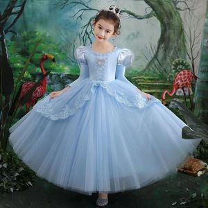 Blue en dentelle Flower Girl s'incline la première robe de communion sainte des enfants