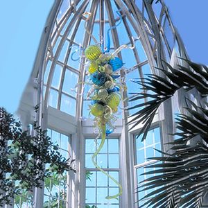 Blauwe citroen groene lampen moderne handgemaakte geblazen gekleurde glazen kroonluchters ambachten kunst decoratie led hangende lichten lange bloem hanglamp 20 bij 40 inches