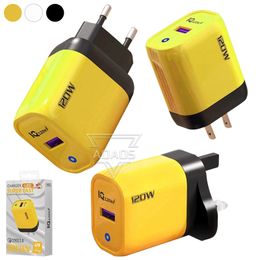 Luz Azul 120W acuerdo completo USB puerto único adaptadores de pared amarillo ámbar cargador de teléfono adaptado para iphone Samsung teléfono inteligente