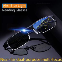Blauwlicht blokkerende bril Intelligente multifocale progressieve leesbril voor heren dames voor bijna en dubbel gebruik Anti-blauw licht automatische aanpassing Eyewear 230606