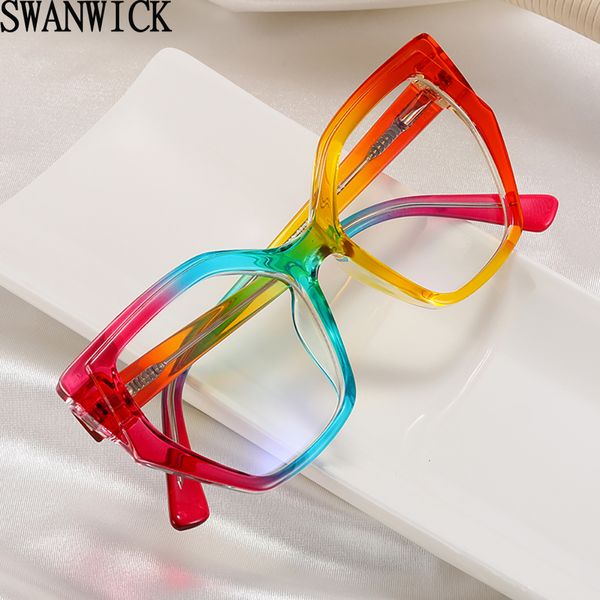 Gafas de bloqueo de luz azul Swanwick, montura de gafas cuadradas de moda para hombres, gafas de ojo de gato TR90 con luz azul para mujer, decoración de lentes transparentes coloridas 230918