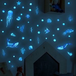 Blue Light Underwater World Wall Sticker Night Light Sticker Children's Child's Chaby Bedroom Sticker auto-adhésif décoratif Sticker mural