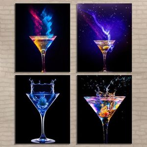 Blauw Licht Wijnglas Canvas Poster Bar Keuken Decoratie Schilderen Modern Home Decor Art Foto Eetkamer Decoration1291c