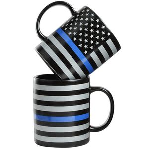 Línea azul EE. UU. Policía Tazas Línea azul Taza Taza de leche de café de cerámica Trump Vasos de café Empuñadura Tazas de cerámica GGA3667