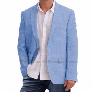 Bleu Lin Hommes Blazers Fi Slim Fit 2 Butts Costume Veste 2023 Été Busin Mariage Tuxedo Casual Plage Hommes Manteau 1 Pièce C6Vp #