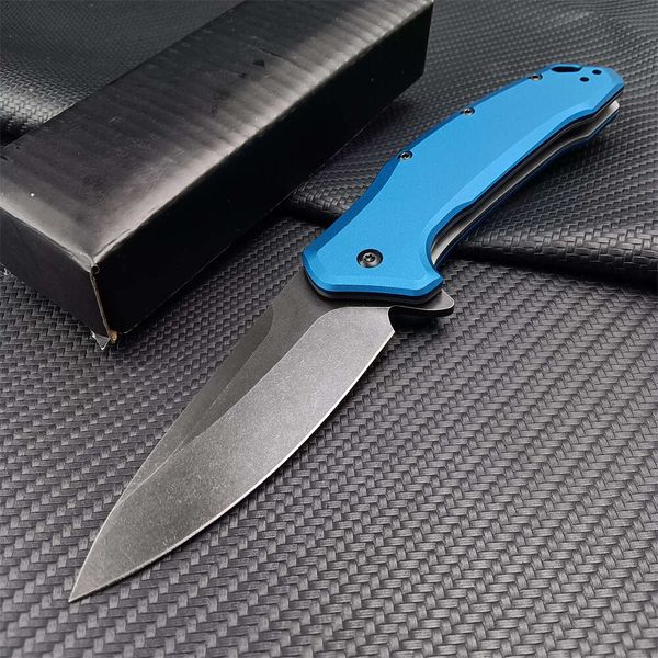 Enlace azul cuchilla de bolsillo plegable portátil 9CR13MOV Stonewash Blade T6 Aviación Aviación Manejo de aluminio Herramientas tácticas de caza Táctica EDC