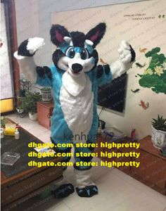 Blue Long Fur Furry Husky Dog Mascot Costume Fox Wolf Fursuit Adult Cartoon Characon Festival Art Festival Promotional Events ZZ9501