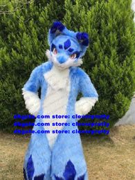 Fursuit de piel larga azul Disfraz de mascota peluda Husky Dog Wolf Fox Personaje de dibujos animados para adultos Traje Traje Trajes de anime Muestra de arte Sesión de fotos zz7593