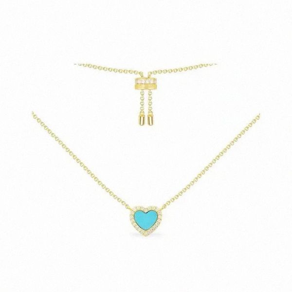 Colgante de amor azul, collar de clavícula dorado para mujer, collar de viento marino de lujo ligero europeo y americano con caja AC5795XTUY w79A #