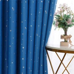 Blue Lucky Star Imprimé Blackout Curtain pour le salon Chambre des enfants chambre à coucher moderne Traitement de fenêtre Rideau 100% polyester rose 210712