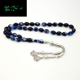 Chapelet en résine musulmane Tasbih lumineux bleu Tout est nouveau misbaha Eid Ramadan Cadeau islamique masbaha 33 perles de prière bracelet Y2007295F