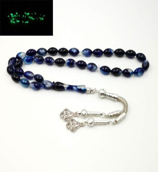 Chapelet en résine musulman Tasbih lumineux bleu Tout est nouveau misbaha Eid Ramadan Cadeau islamique masbaha 33 perles de prière bracelet Y20073329224
