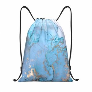 Sac à dos à cordon de marbre bleu Femmes Hommes Sport Gym Sackpack Sac de formation pliable Sack Z2gc #