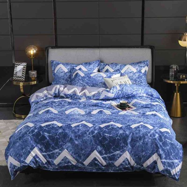 Ensemble de couverture de lit imprimé géométrique en marbre bleu, couette pour enfants et adultes, draps et taies d'oreiller, couette ding 61078 210615