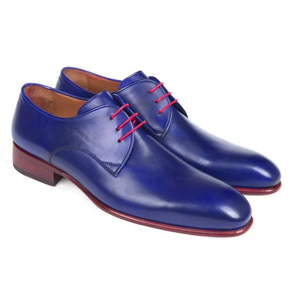 Vestido de hombres azules de cuero genuino de cuero puntiagudo Slip on Party Business Fashion Gentleman Fashion Derby Zapatos 240106