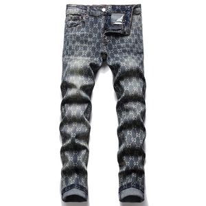 Blue Slim Print Heren Jeans Pantalons pour hommes 2022 Herfst Micro-elastische Trendy Denim Broek Vaqueros de los hombres Pantalones Para Hombre Vaqueros