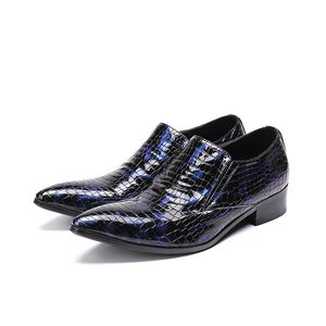 Bleu Hommes Crocodile Peau De Mode Chaussures Pour Hommes Bout Pointu En Cuir Verni Mocassins Paillettes D'affaires Chaussures Cal￧ado Masculino