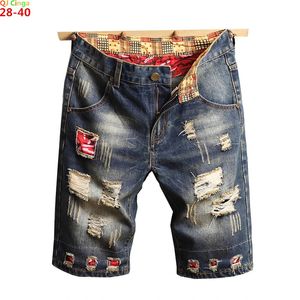 Blauwe heren gescheurd korte jeans kleding Bermuda katoen shorts ademende denim shorts mannelijk mode formaat 28-40 240507