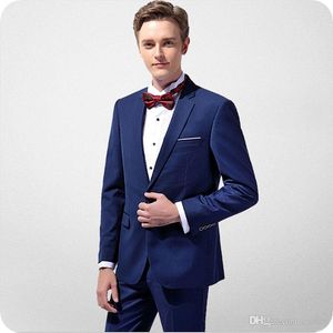 Bleu Mens Tuxedos De Mariage Notch Lapel Groom Groomsmen Tuxedos Populaire Homme Blazers Veste Excellents Costumes 2 Pièces (Veste + Pantalon + Cravate) 1439