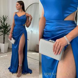 Robe de sirène bleue sexy bal partage des côtés coupés coupés formels soirée élégants robes de fête pour les bretelles OCNS spéciales Robe