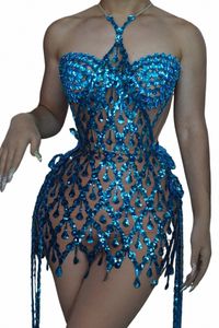 Haut tubulaire en maille bleue, soirée dr chanteur Drag Queen Club, fête d'anniversaire spéciale Ocassi Sexy rave 2480 #