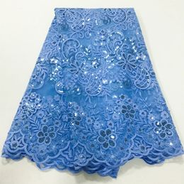 Blue Mesh Tulle Lace Fabric Sequin French Luxury Bride Dress Embroidery African Lace Fabric High Quality Net Material A3812 240511