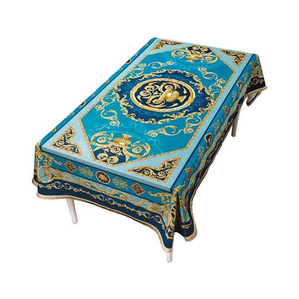 Blue Mist Gold Apollo Nappe de table de luxe en velours doux Accueil Cuisine Décor de tous les jours avec pompon lourd Europe Style 210626