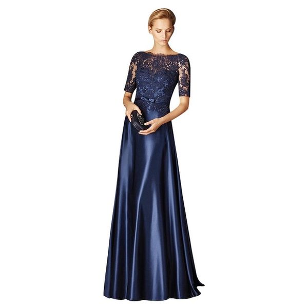 Blue Mother of the Bride Robe A-Line Satin Half Mancheves Appliques Long Groom Robes de soirée pour le mariage Vestidos 2022