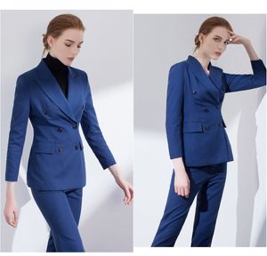 Blue Mother of the Bruid Suits 2 Pieces Lange Mouw Formele Outfit voor bruiloften Tuxedos Blazer (jas + broek)