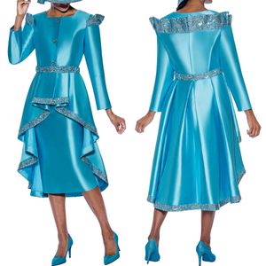 Blue Mother of the Bride Costumes paillettes à manches longues Femmes Prom Prom Mariage Wear Guest Robe formelle