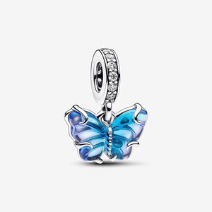 Mariposa de cristal de Murano azul cuelga el encanto Pandoras Plata de ley 925 Conjunto de dijes de lujo Pulsera Fabricación de dijes Collar de diseñador Colgante Caja original Calidad SUPERIOR