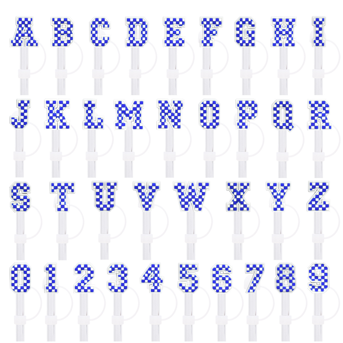 Blaue Zahl, englischer Buchstabe, Silikon-Strohkappe, 10 mm Strohkappe, universelle Dekoration, staubdichte Strohkappe