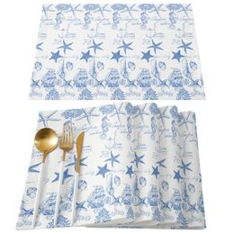 Tapis de Table ancre, étoile de mer bleu océan, conque hippocampe, napperon de fête de mariage, de vacances, accessoires de cuisine, serviette 231226